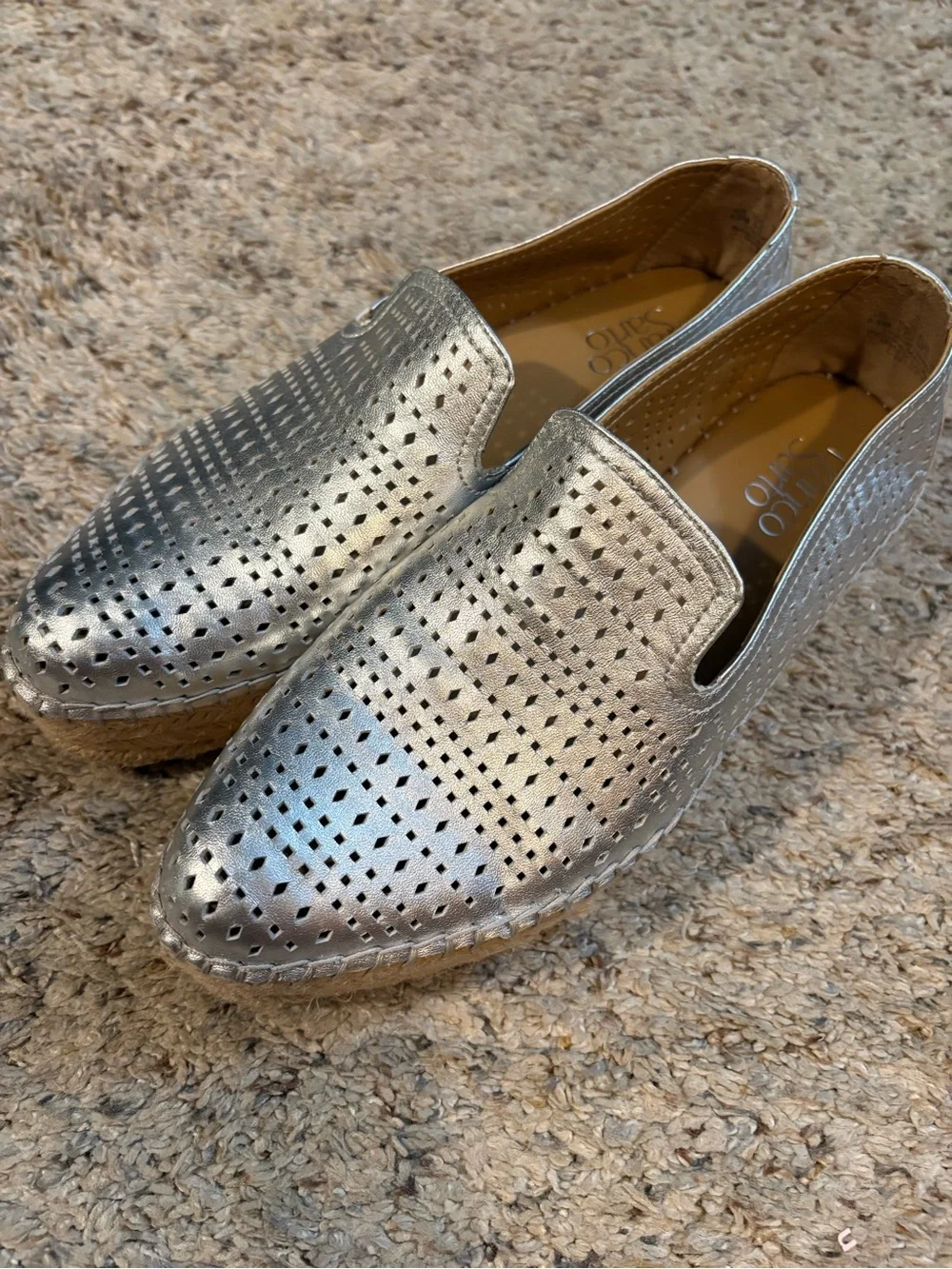 Franco Sarto Silver Perforated Slip-On Espadrilles Size 8.5 EUC